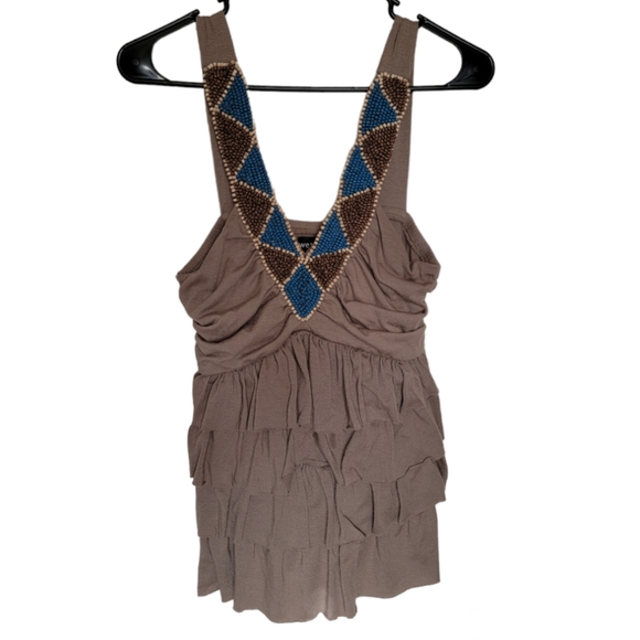 Wet Seal Beaded Flowy Ruffled Boho Top Size Medium - Picture 3 of 10